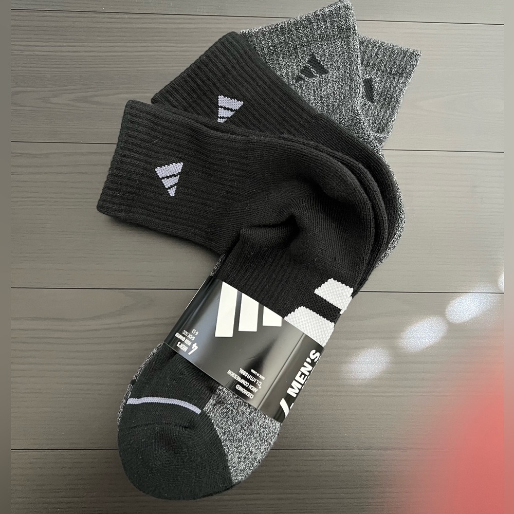 Adidas Men's Black and Gray Athletic High Quarter Socks
